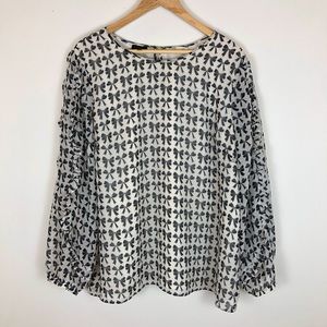 Talbot’s Career Blouse Black & White Sheer Bows